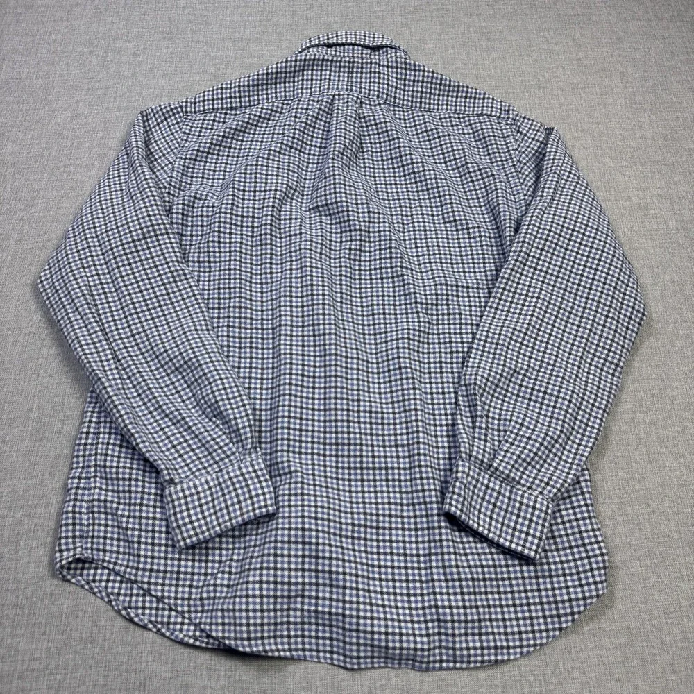 Ralph Lauren Flannel Button Shirt Mens Medium Blue Check Long Sleeve Suede Elbow